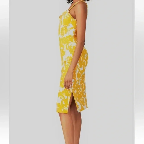 Trina Turk Zile Ruffle Floral Sheath Midi Dress Size 6 Yellow White Print Resort - Picture 4 of 11